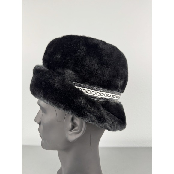 Vintage 60s Black Faux Fur Fedora Hat Small Feather Tyrolean Trapper German Cap - Picture 3 of 7